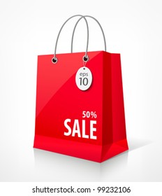 Shopping paper red bag empty, vector illustration