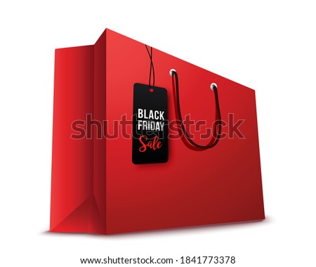 Shopping paper red  bag empty , vector illustration