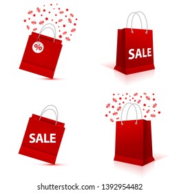 Shopping paper red bag set empty, vector illustration