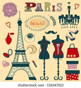 Shopping in Paris illustration