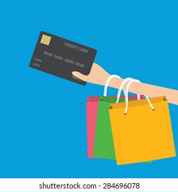 shopping and paying with a debit or credit card, vector