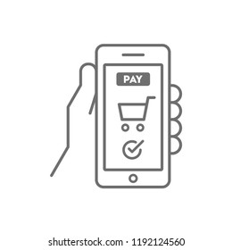 Shopping and paying on the phone, mobile payment approved, vector illustration