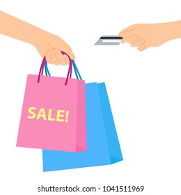 Shopping, payment by credit card. Vector illustration.
