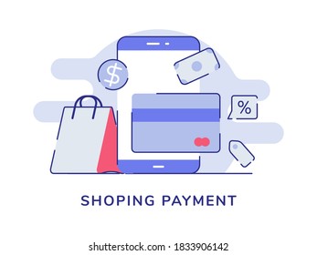 Concepto de pago de compras fondo aislado blanco con estilo de contorno plano
