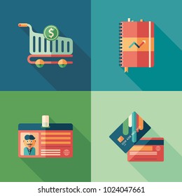 Shopping and payment flat square icons set.