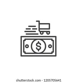 Shopping Payment method outline icon. linear style sign for mobile concept and web design. Dollar money and shopping cart simple line vector icon. Symbol, logo illustration. Pixel perfect vector 