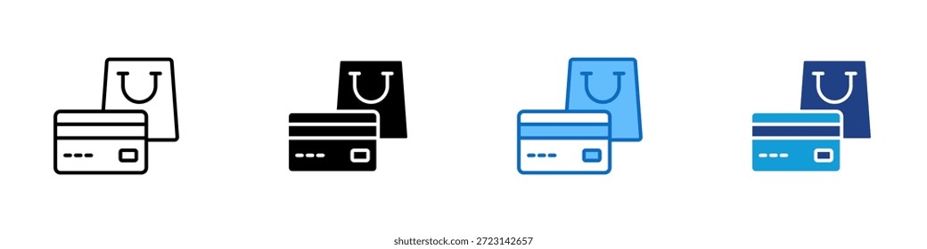 Vector de diseño de íconos de estilo múltiple: tarjeta de pago con bolsas de compras, que simboliza la compra, el gasto minorista o el Completar compra de compras en línea