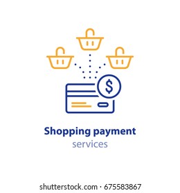 Shopping Payment Options Concept, Multiple Orders, Credit Card Finance, Shop Services, Vector Line Icon