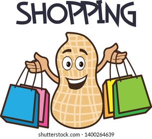 shopping peanut cartoon character. vector illustration