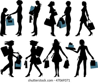 Shopping people. All elements and textures are individual objects. Vector illustration scale to any size.