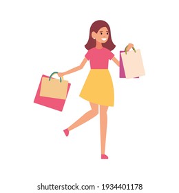 Shopping, people with bags from the store. Sale theme for your design. Vector illustration isolated on white background.