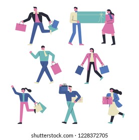 shopping people character set. flat design style vector graphic illustration.