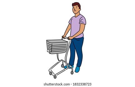 Shopping people vector concepts. Man characters with trolley
