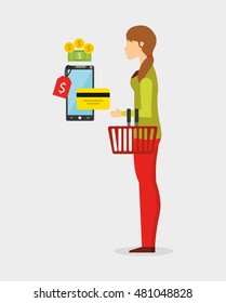 shopping person avatar flat icons vector illustration design