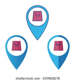 Shopping pin location icon with 3 styles line color, gradient and flat icon