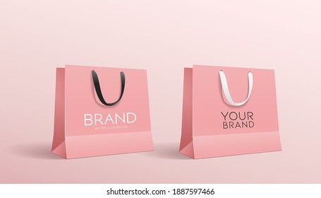 Shopping pink paper bag, collections mock up design, Eps 10 vector illustration