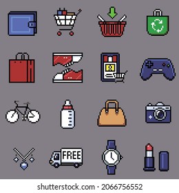 Shopping pixel icon for website, application, printing, document, poster design, etc.
