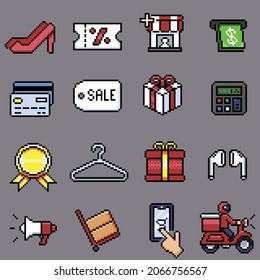 Shopping pixel icon for website, application, printing, document, poster design, etc.
