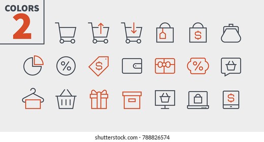 Shopping Pixel Perfekt gut gestaltete Vektor dünne Linie Icons 48x48 Bereit für 24x24 Raster für Web-Grafiken und Apps mit editierbarem Stroke. Einfaches minimales Piktogramm Teil 2-2
