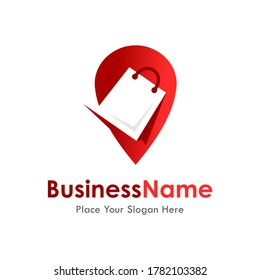 Shopping place with pin bag logo vector template. Suitable for business, web, shopping, woman, navigation and art
