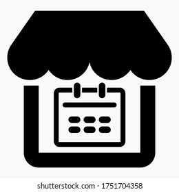 Shopping planning. Building shop and calendar. List of acquisitions. Vector icon.
