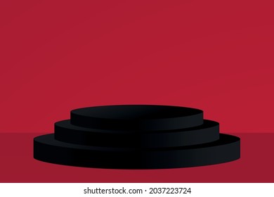 Shopping podium. Black Friday. Vector illustration with copy space. Black oval stage on bright red backdrop