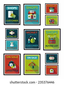 Conjunto de fondo plano del diseño del Anuncio del cartel de compras, EPS10
