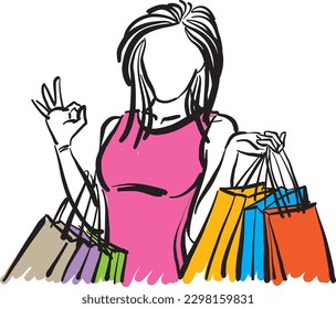 shopping pretty woman having fun shopping bags vector illustration