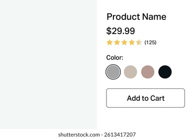 Shopping product page displaying rating, image preview, price, and color options
