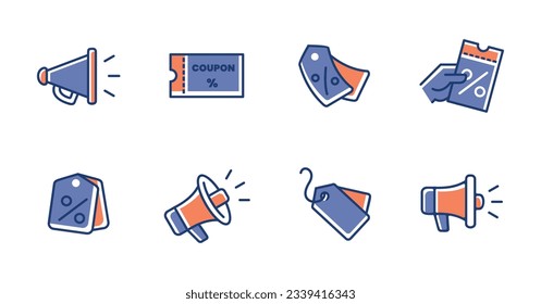 shopping promotion tags, discount tickets, megaphone promo sale icon set advertising label symbol illustration