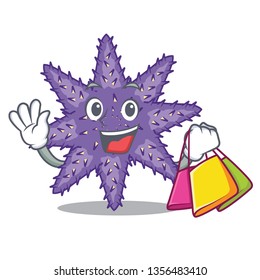 Shopping purple starfish above cartoon coral reef