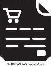 shopping receipt icon, invoice document vector, e-commerce bill silhouette, online purchase receipt, digital invoice symbol, shopping cart document
