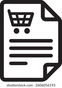 shopping receipt icon, invoice document vector, e-commerce bill silhouette, online purchase receipt, digital invoice symbol, shopping cart document