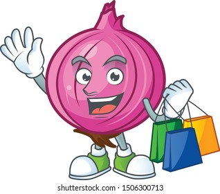 Shopping red onion cartoon character with mascot