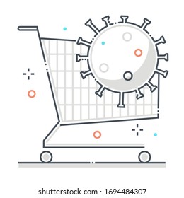 Shopping related color line vector icon, illustration. The icon is about cart, market, food, corona virus, contamination, quarantine. The composition is infinitely scalable.