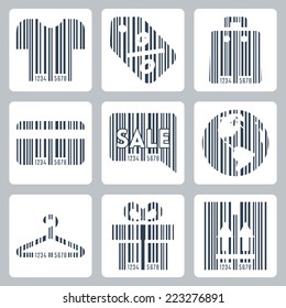 Shopping related concept icons set , barcode style