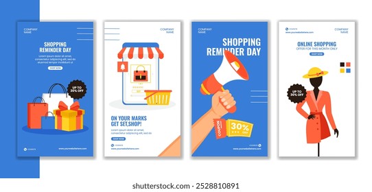 Shopping Reminder Day Social Media Stories Flat Cartoon Hand Drawn Templates Background Illustration