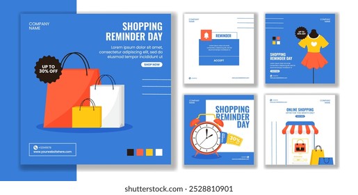 Shopping Reminder Day Social Media Post Flat Cartoon Hand Drawn Templates Background Illustration