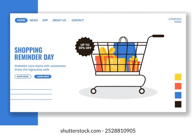 Shopping Reminder Day Social Media Landing Page Cartoon Hand Drawn Templates Background Illustration