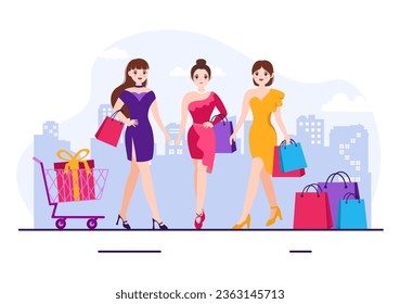 Shopping Reminder Day Vector Illustration on 26 November with Bag and Goods for Poster or Promotion in Flat Cartoon Background Design Templates