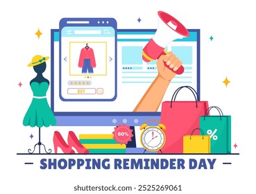 Shopping Reminder Day Vector Illustration for 26th November, featuring a Paper Bag and Items in a National Holiday Flat Style Cartoon Background