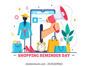 Shopping Reminder Day Vector Illustration for 26th November, featuring a Paper Bag and Items in a National Holiday Flat Style Cartoon Background