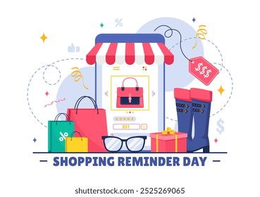 Shopping Reminder Day Vector Illustration for 26th November, featuring a Paper Bag and Items in a National Holiday Flat Style Cartoon Background