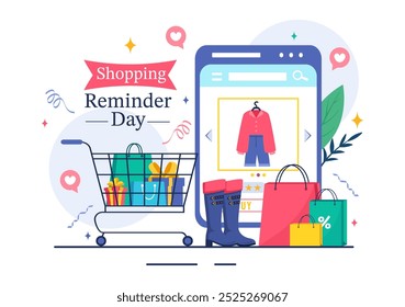 Shopping Reminder Day Vector Illustration for 26th November, featuring a Paper Bag and Items in a National Holiday Flat Style Cartoon Background