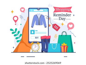 Shopping Reminder Day Vector Illustration for 26th November, featuring a Paper Bag and Items in a National Holiday Flat Style Cartoon Background