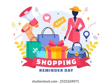 Shopping Reminder Day Vector Illustration for 26th November, featuring a Paper Bag and Items in a National Holiday Flat Style Cartoon Background