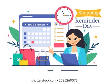 Shopping Reminder Day Vector Illustration for 26th November, featuring a Paper Bag and Items in a National Holiday Flat Style Cartoon Background