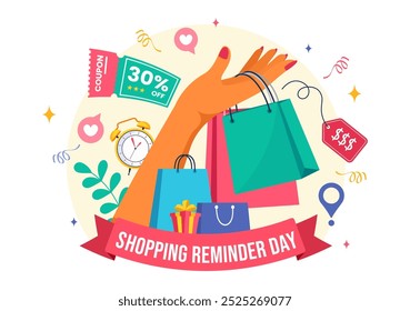 Shopping Reminder Day Vector Illustration for 26th November, featuring a Paper Bag and Items in a National Holiday Flat Style Cartoon Background