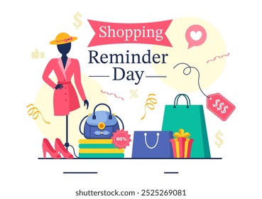 Shopping Reminder Day Vector Illustration for 26th November, featuring a Paper Bag and Items in a National Holiday Flat Style Cartoon Background