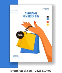 Shopping Reminder Day Vertical Poster Flat Cartoon Hand Drawn Templates Background Illustration